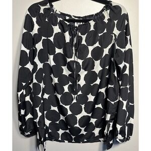 Anne Klein Black Tan Long Sleeve Artsy Business Top Womens Medium Shirt Blouse